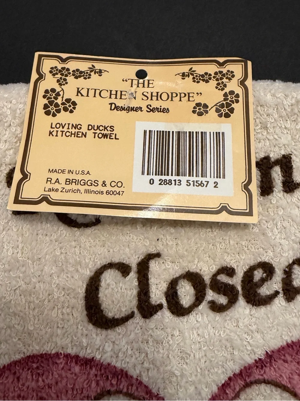 NOS Vintage Heart Bow Goose Geese Kitchen Dish Hand Towel CottageCore Cannon NWT
